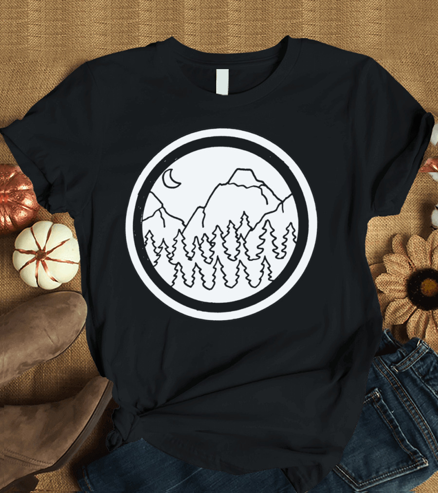 Mountains And Moon Pine Trees Forest Circle T-Shirt