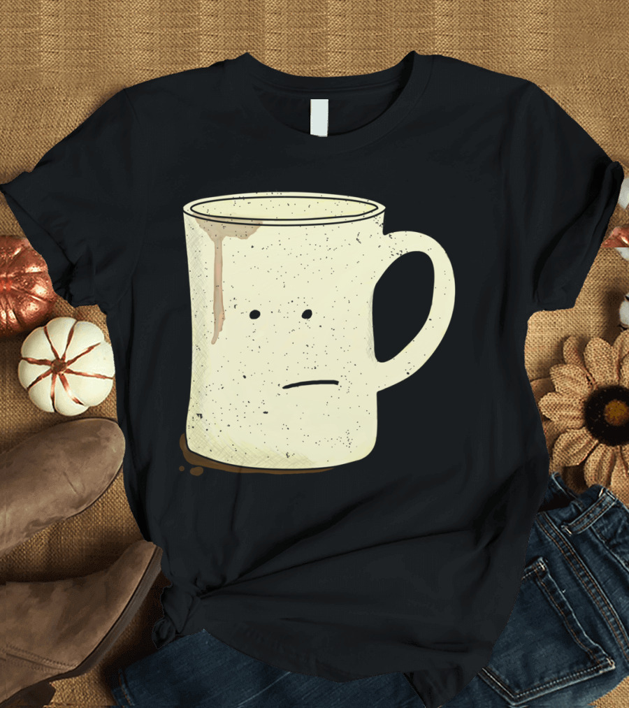 Meh Face Coffee Mug with Speckled Design and Neutral Expression T-Shirt