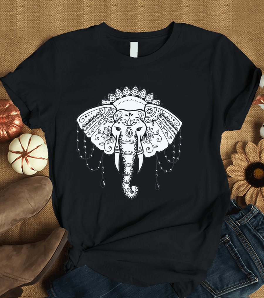 Mehndi Elephant Intricate Paisley Mandala T-Shirt