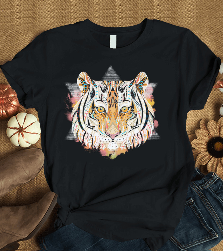Tiger Look Geometric Colorful Head T-Shirt
