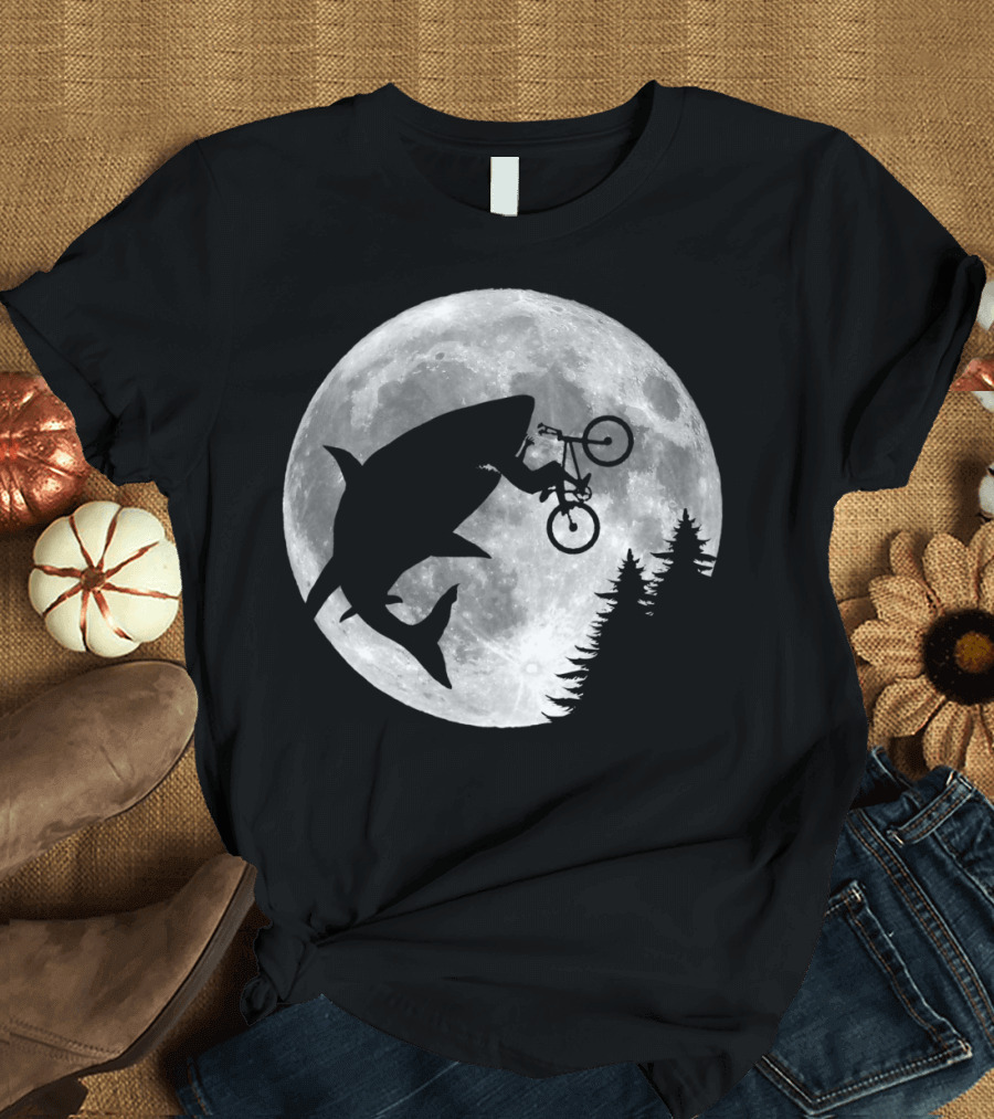Sharks In The Sky Bicycle Jump Over Moon T-Shirt