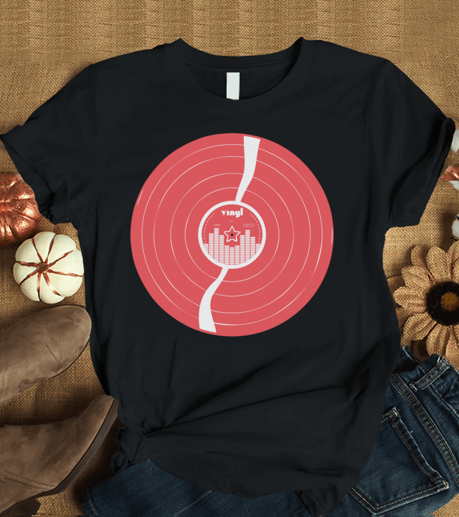 Vinyl Record Star Sound Waves Red T-Shirt