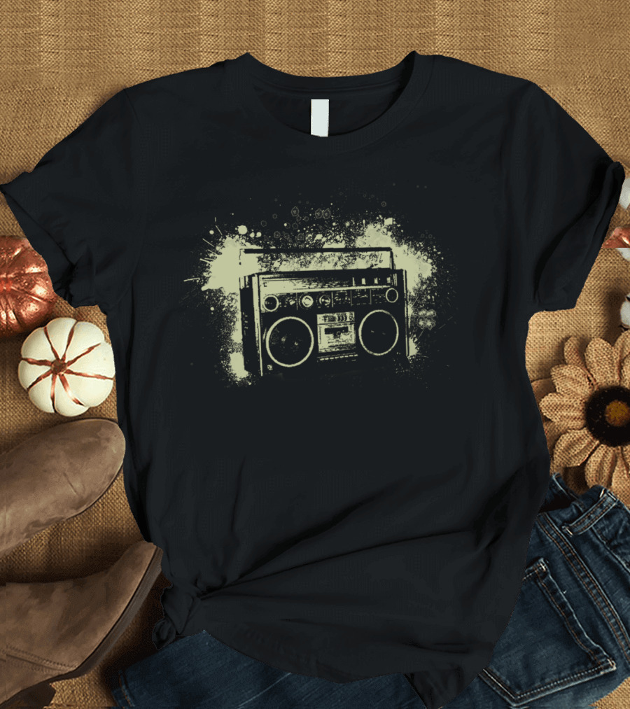 Vintage Boombox Dripping Paint Splatter T-Shirt