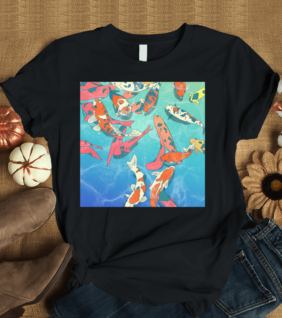 Koi Pond Backdrop Fish Artwork Swim Patterns Japanese T-Shirt