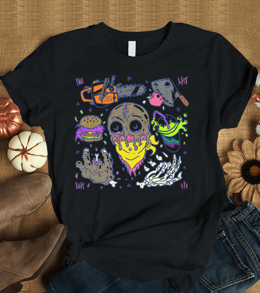 NG Flash Neo Chainsaw Skull Neon Burger Hand Skeleton Dripping T-Shirt