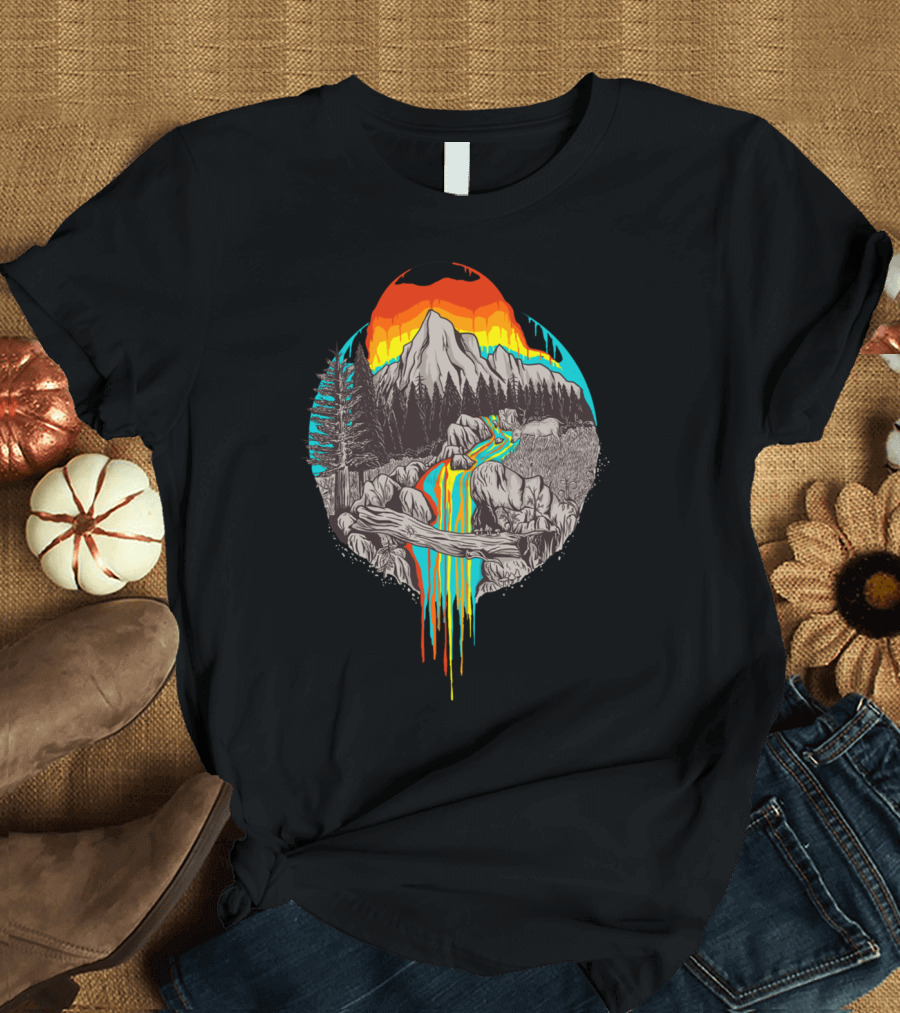 Meltingsun Mountain Landscape Flowing Colors T-Shirt