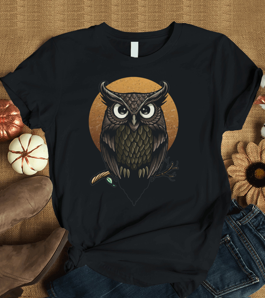 Owl Fullmoon Dark Branch Mystical Guardian T-Shirt