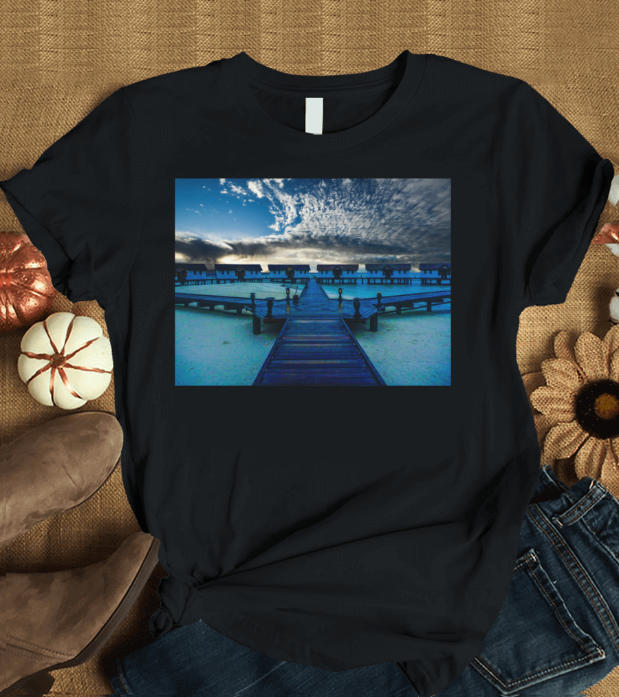 Reethi Beach By Bene Overwater Bungalows at Sunset T-Shirt