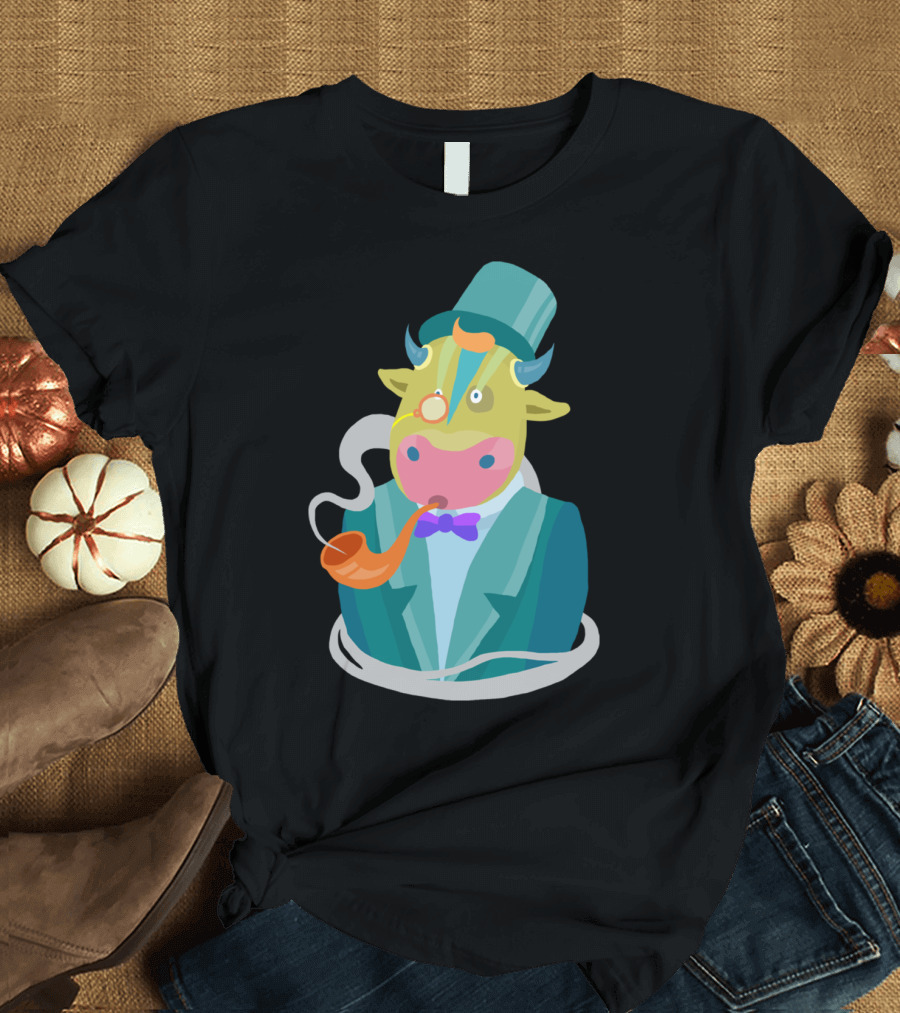 Mr Cow Smoking Pipe Gentleman T-Shirt