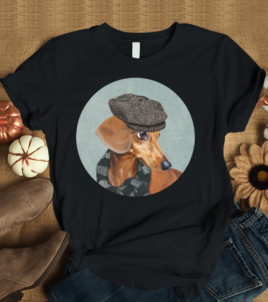 Mr Dachshund Tweed Cap and Scarf T-Shirt