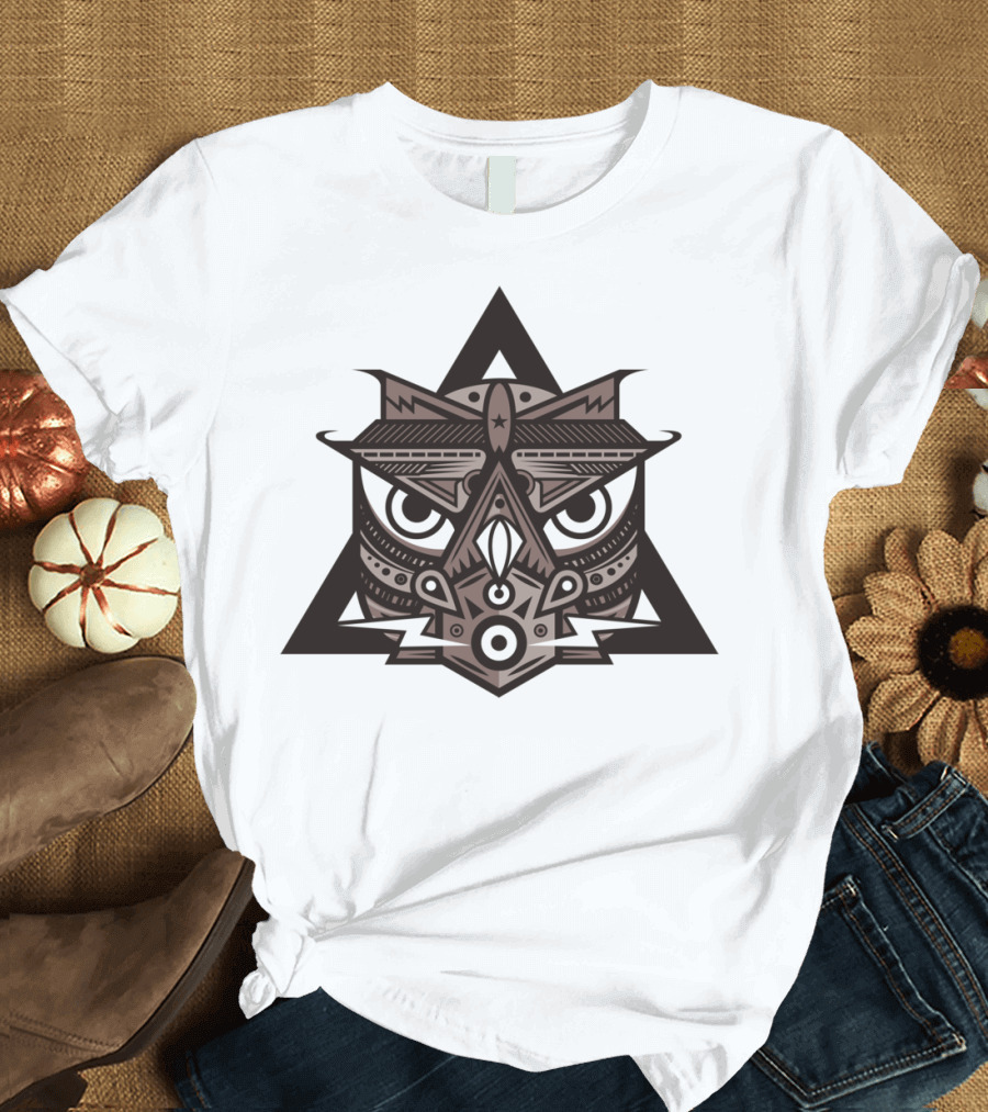 Owl Sound Tribal Geometric Face T-Shirt