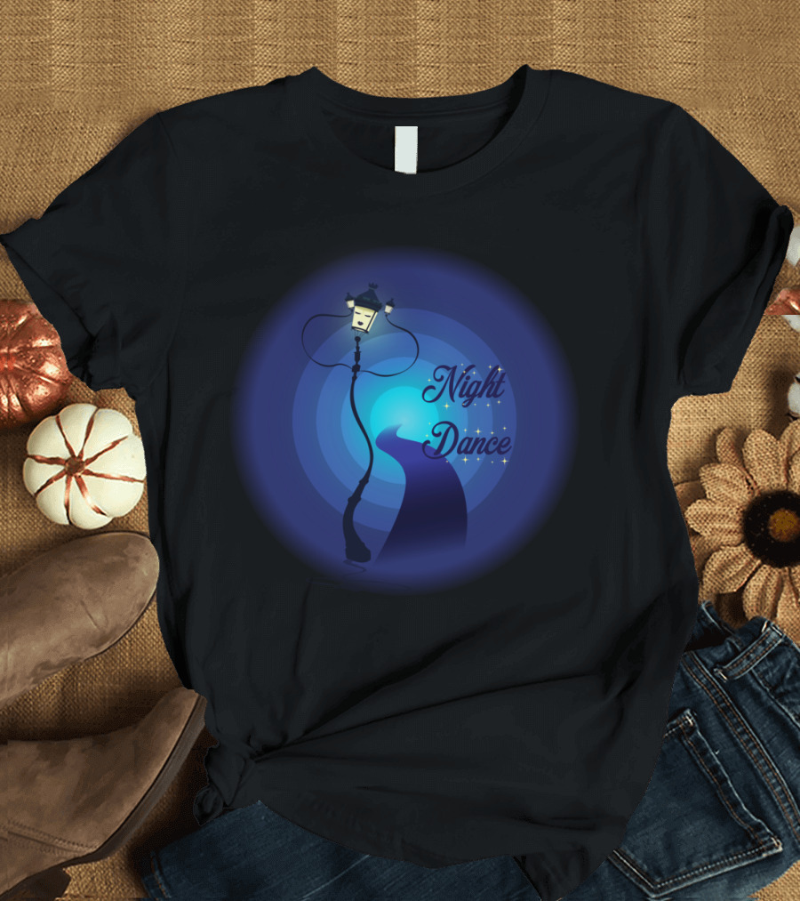 Night Dance Whimsical Street Lamp Twirl Scene T-Shirt