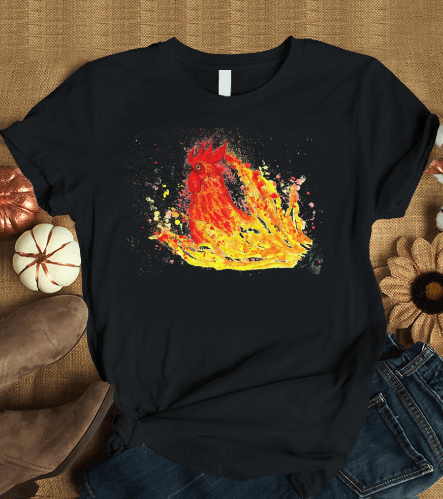Fire Rooster in Splashes of Vibrant Flames T-Shirt