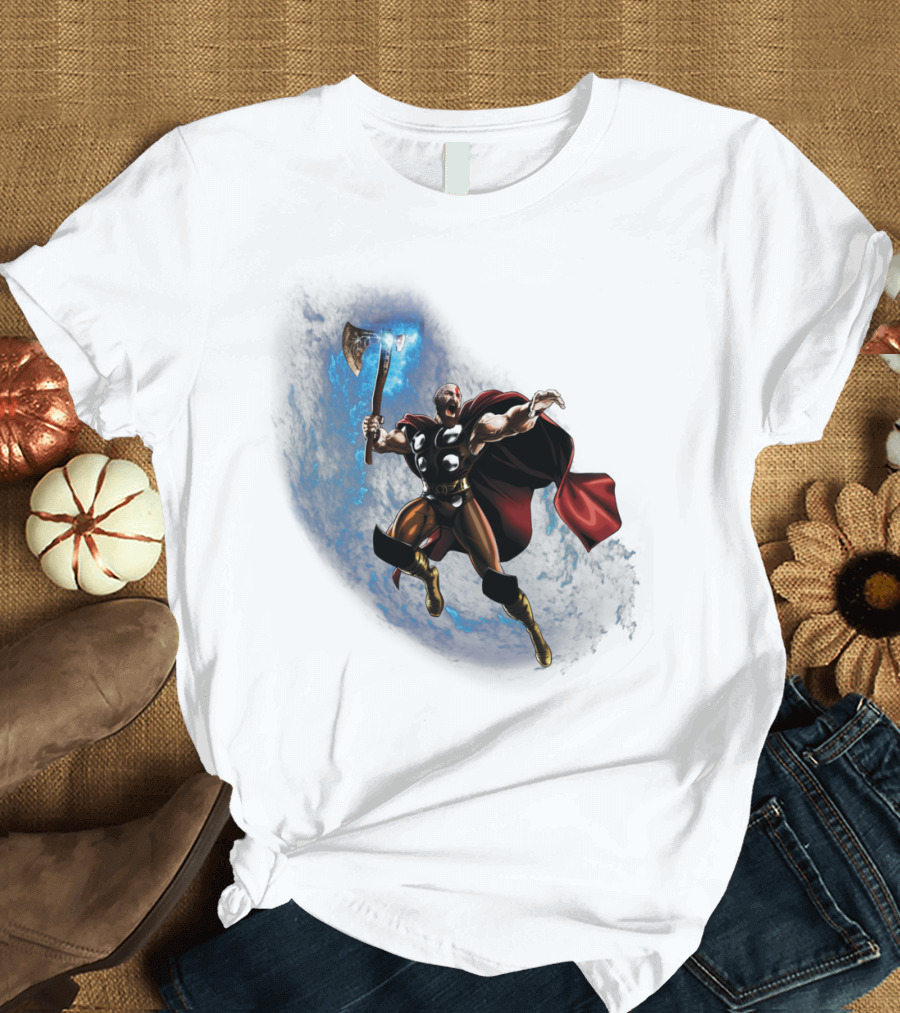 Kratos Thunder Wielder Axe Hero Red Cape T-Shirt