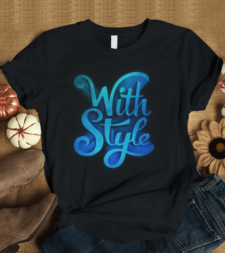 With Style 3D Typography Text in Blue and Green Gradient T-Shirt