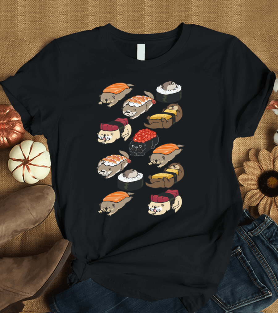 Sushi Otter with Salmon Nigiri and Tamago Rolls Kawaii T-Shirt