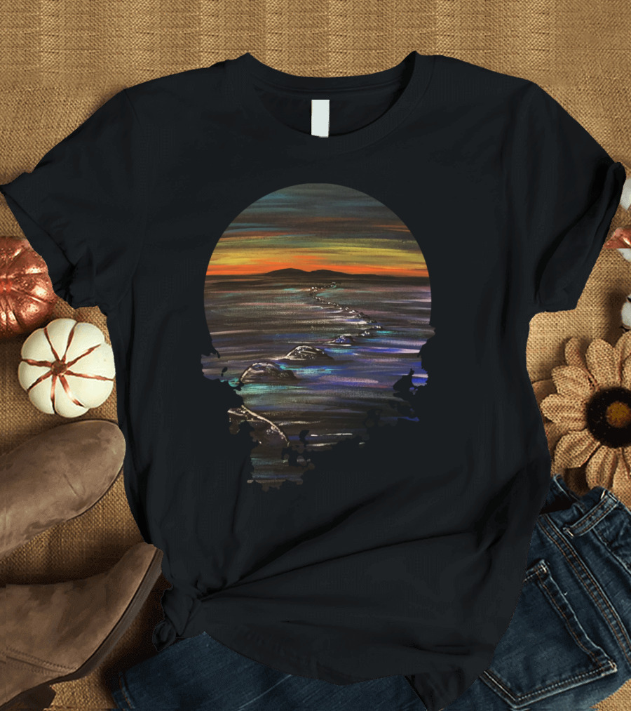 Night Walk Path Across Tranquil Sunset Waters T-Shirt