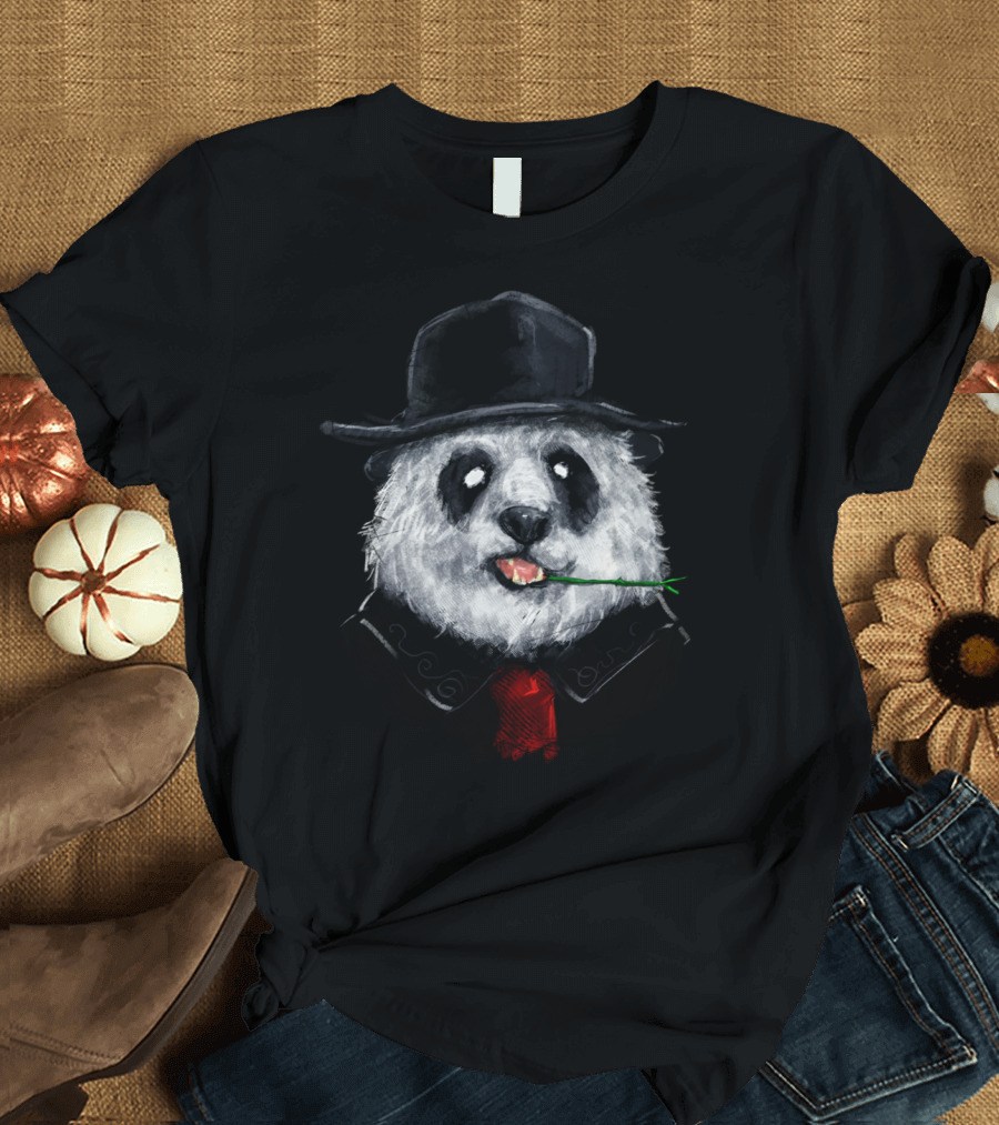 Mr.Right Panda in Black Fedora and Red Tie T-Shirt