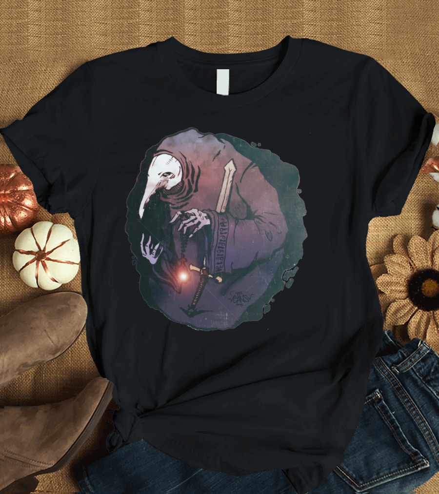 Lord of Plagues Mysterious Figure with Plague Doctor Mask and Sword T-Shirt