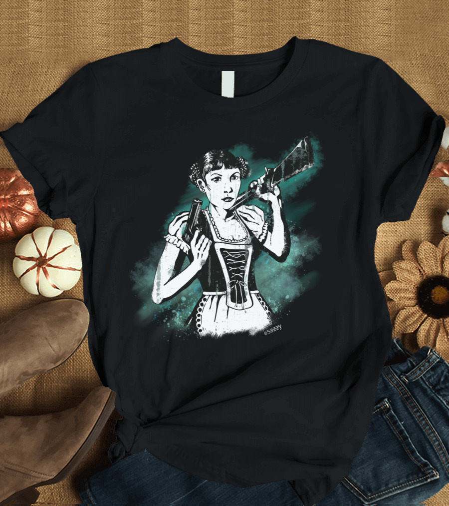Nightmare Girl Retro Bavarian Gunfighter by Sazzy T-Shirt
