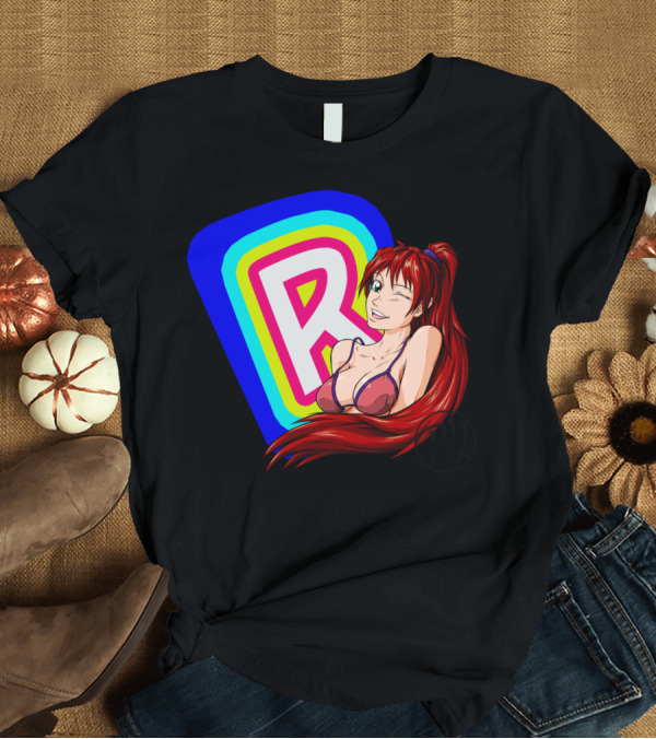 T-Shirt: Rena Anime Character with Rainbow R Background T-Shirt Rena Anime Character with Rainbow R Background T-Shirt