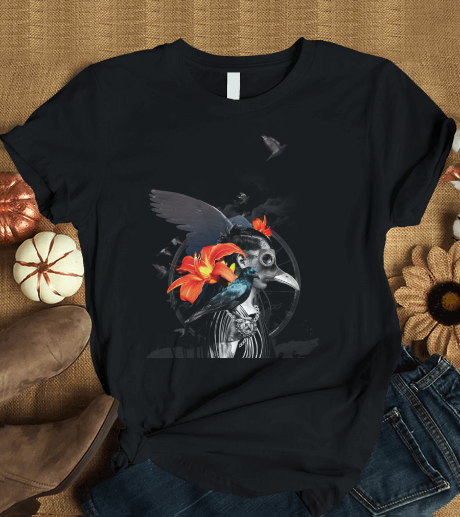 Requiem Raven Gas Mask Lily Flowers Plague Doctor Aesthetic T-Shirt