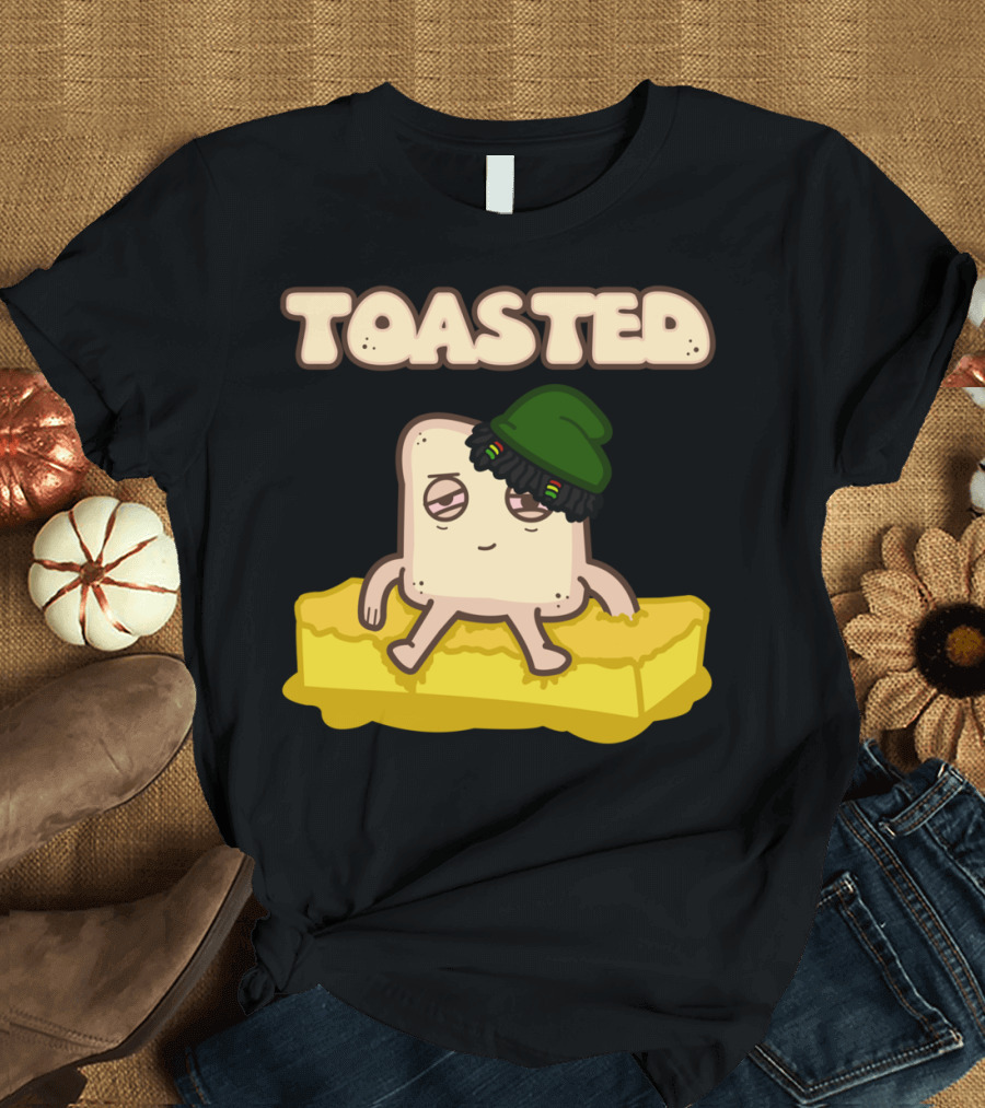 Toasted Bread Character with Dreadlocks Sitting on Butter Block T-Shirt