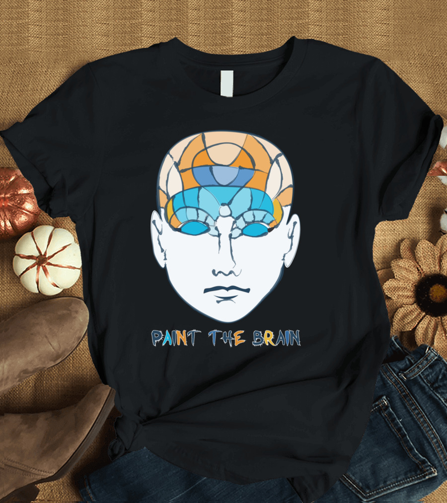 PAINT THE BRAIN Blue Orange Abstract Head T-Shirt