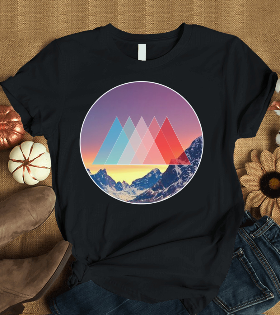 MTNS Colorful Mountain Landscape with Geometric Overlay T-Shirt