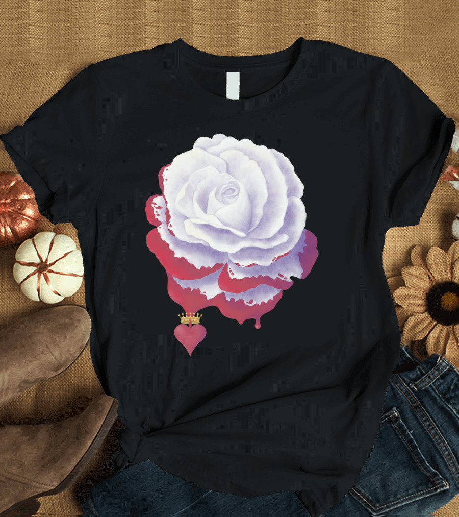 Painted Rose Cut Out Sticker Dripping Red with Crowned Heart T-Shirt