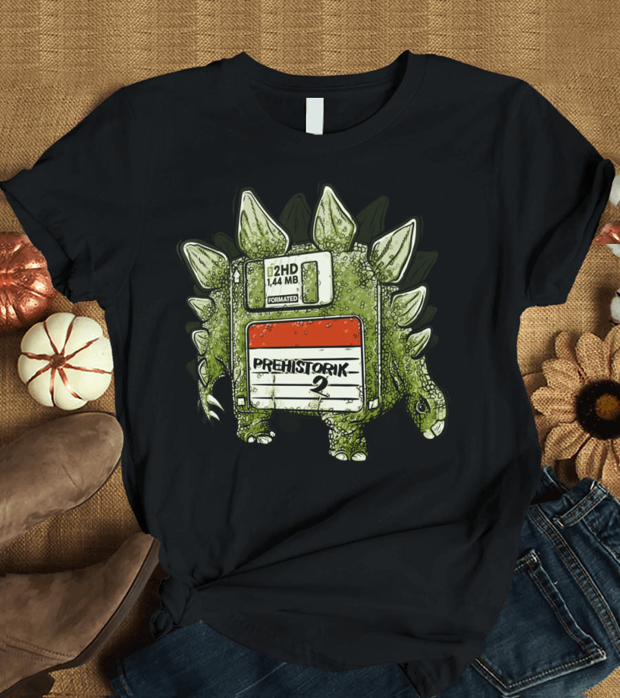 Prehistorik 2 1.44 MB Formatted Stegosaurus Floppy Disk Dinosaur T-Shirt