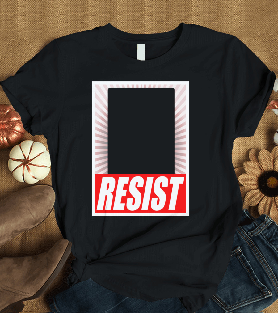 RESIST Red and White Bold Text with Sunburst Border T-Shirt