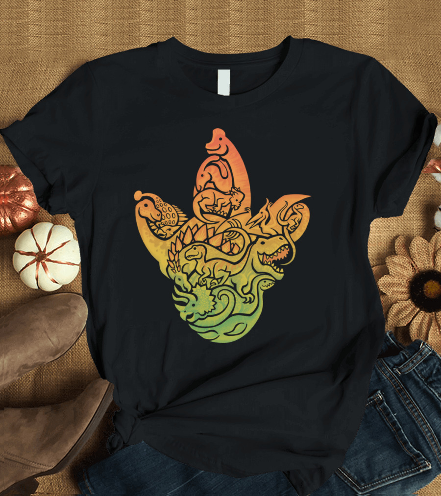 Prehistoric Dinosaur Footprint with T-Rex Triceratops Pterodactyl T-Shirt