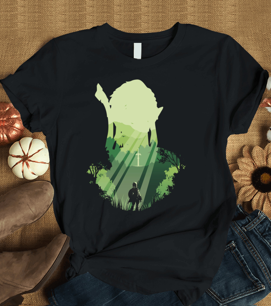 Legendary Hero's Quest with Iconic Sword in Mysterious Forest Light T-Shirt