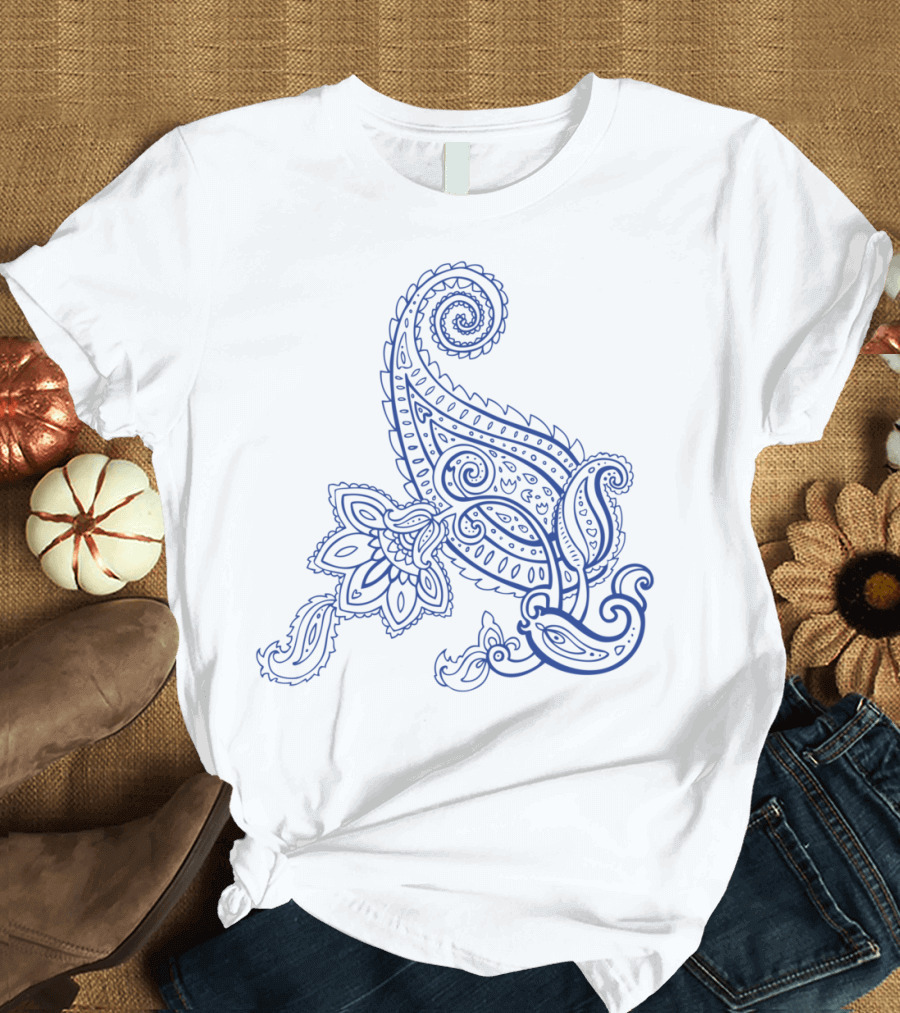 Paisley Blue Ornate Floral Swirl T-Shirt