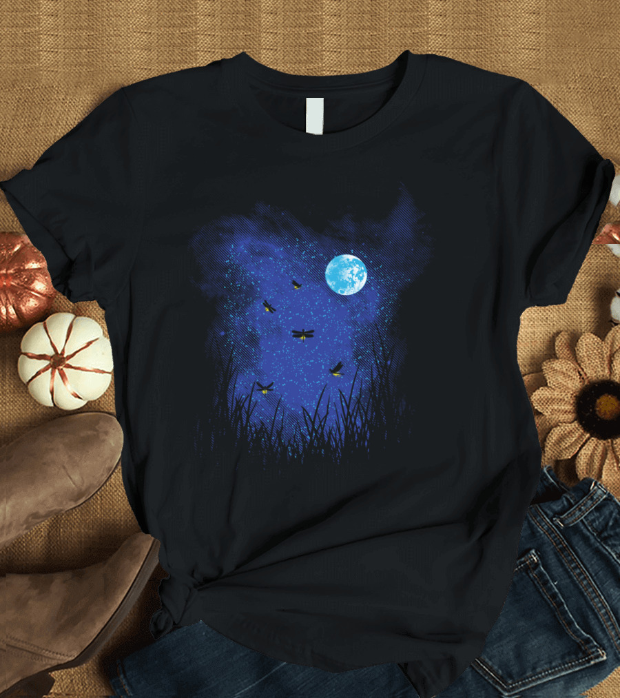 Fireflies Dancing Under the Moonlit Night Sky T-Shirt