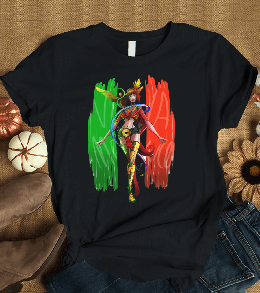 La Mexico Serpiente Emplumada Azteca Guerrero Verde Blanco Rojo T-Shirt