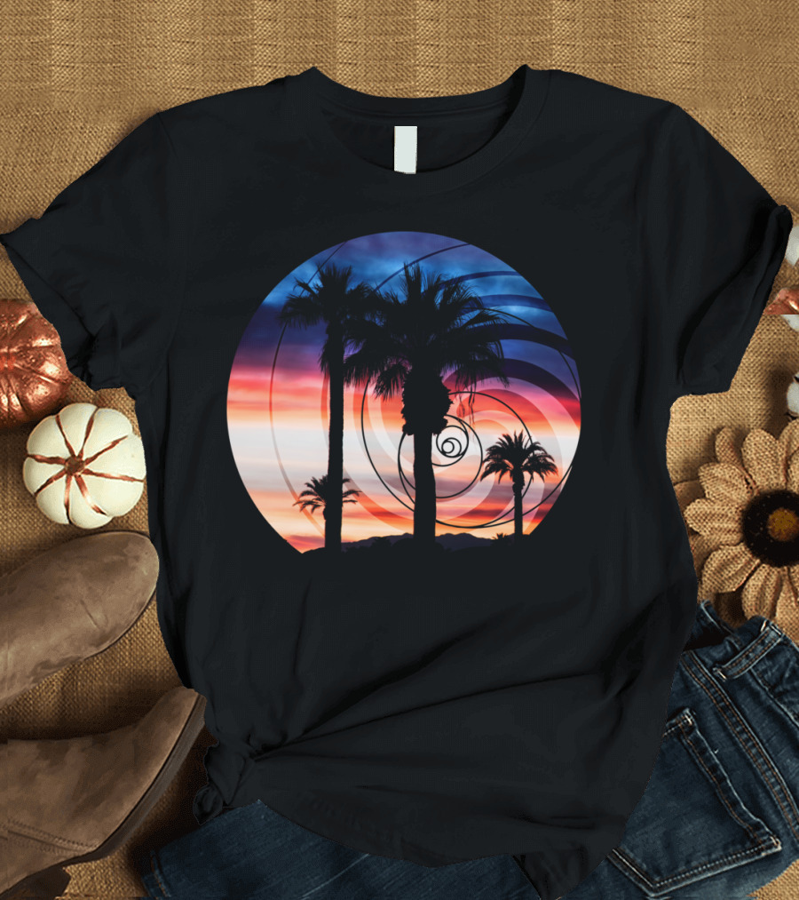 Palm Waves Sunset Spiral Palm Trees T-Shirt