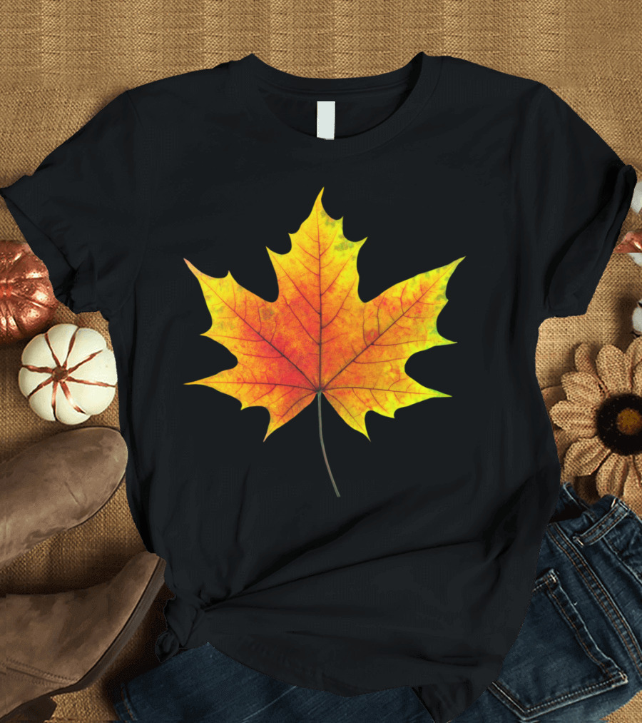 Multicolored Autumn Maple Leaf in Vibrant Fall Colors T-Shirt