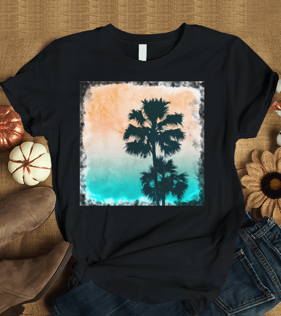 Palms On The Beach Silhouette Tropical Sunset T-Shirt