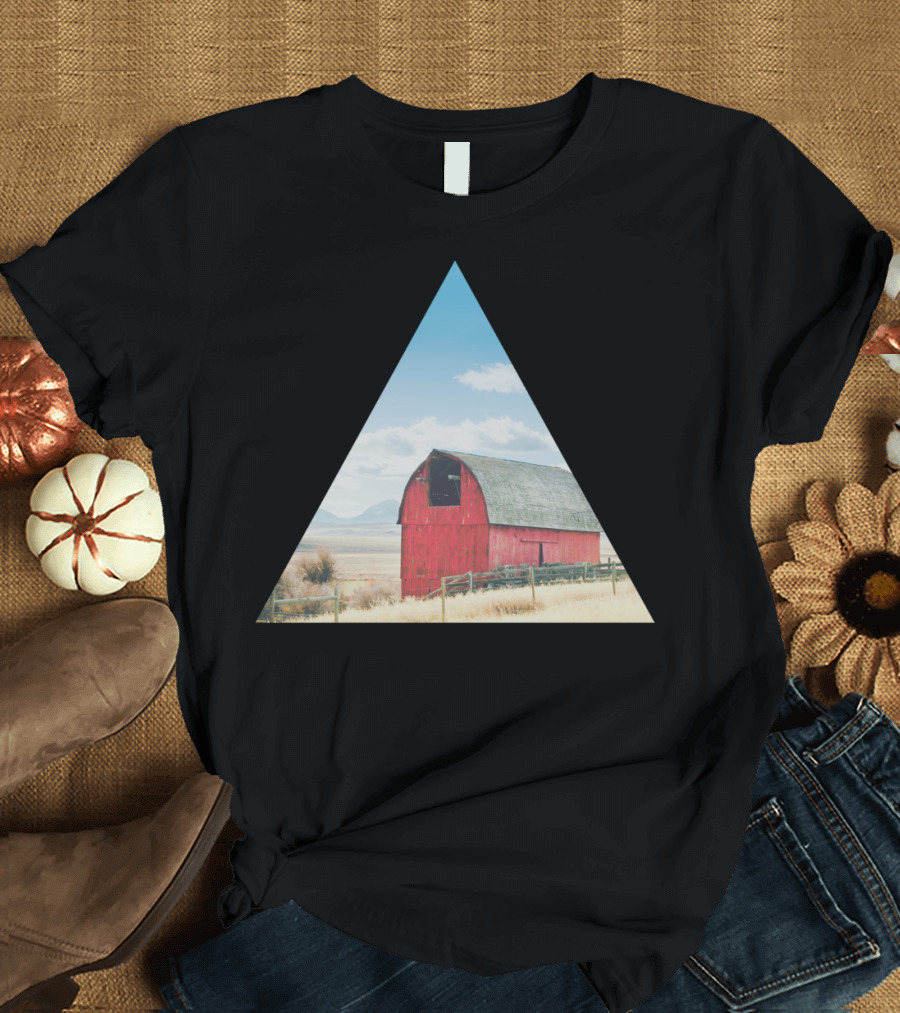 Wood And Nails Red Barn Triangle Landscape T-Shirt