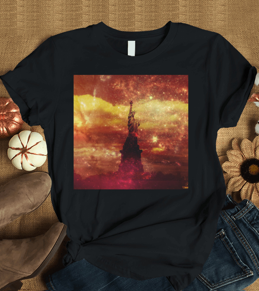Lady Liberty Red and Yellow Starry Sky T-Shirt