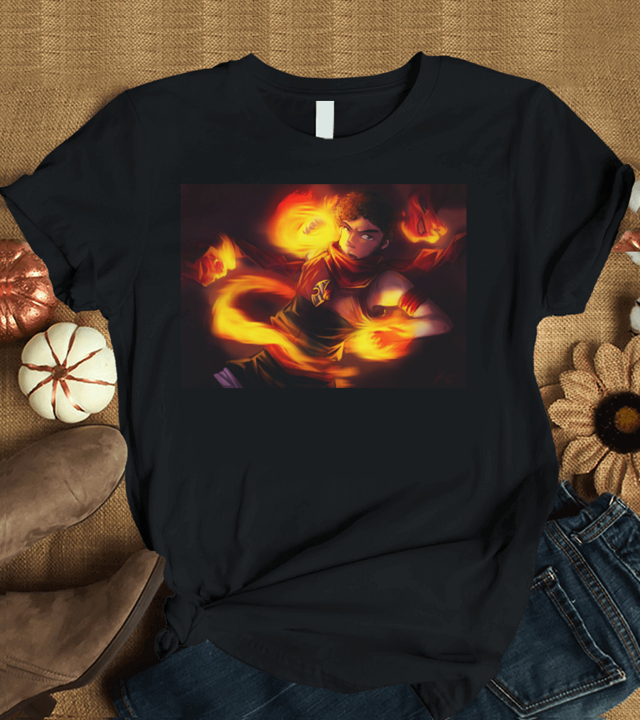 Flame On Heroic Fiery Character with Aura and Wristbands T-Shirt