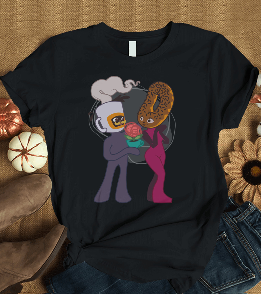 Love Coffee Cute Mug Meets Donut Romance T-Shirt