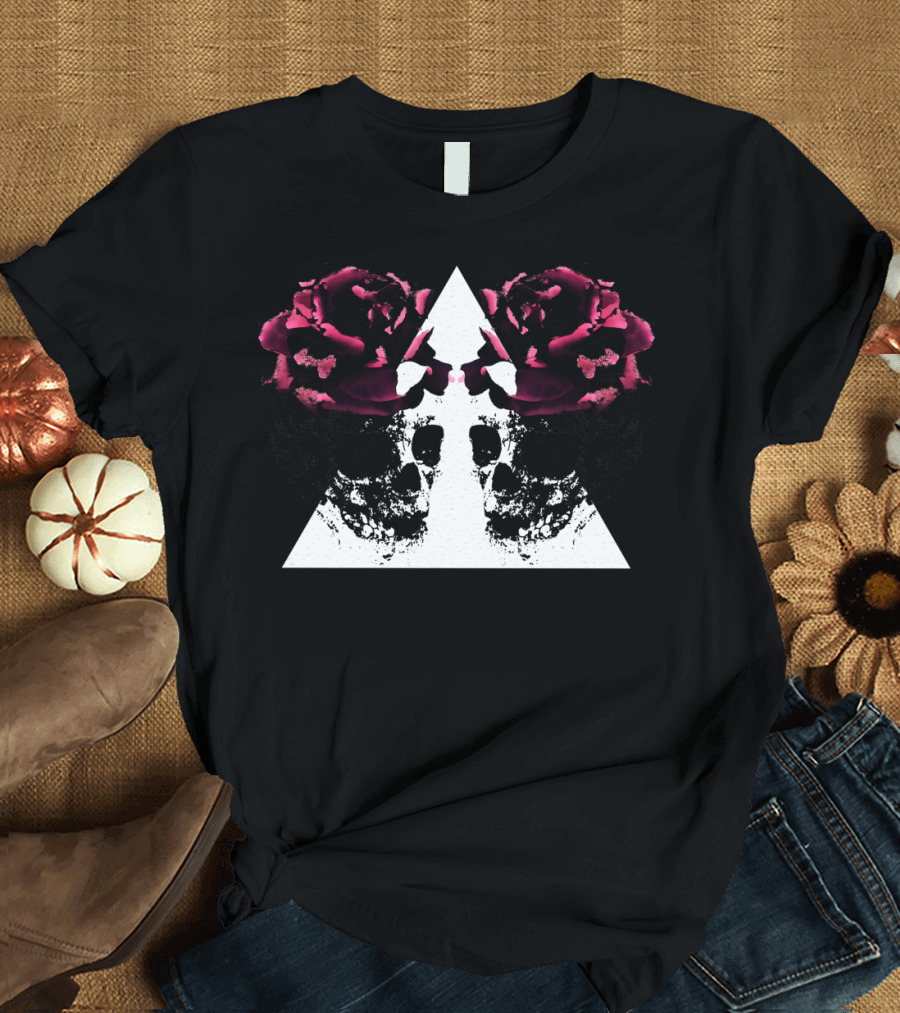 Lady Skull Mirror Roses Triangle T-Shirt