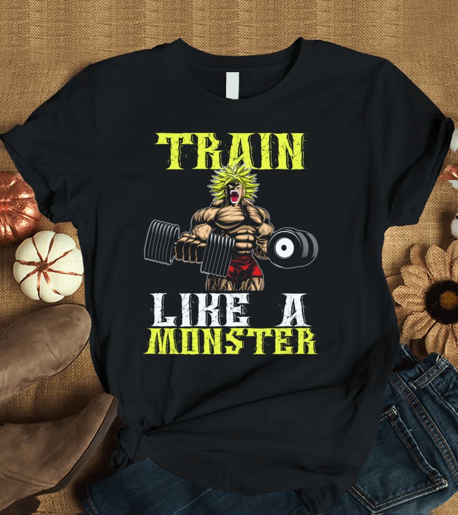 Train Like A Monster Super Saiyan Bodybuilder Lifting Dumbbells T-Shirt