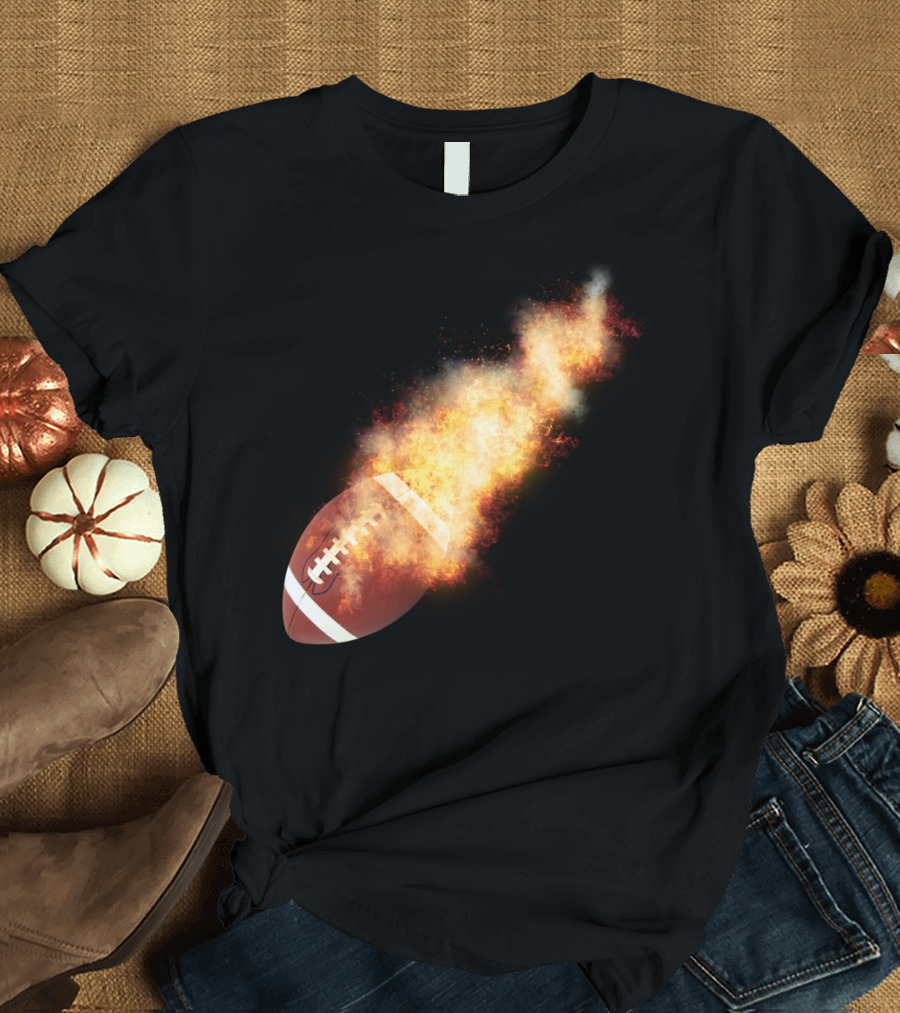 Flaming Football in Motion with Fiery Blaze T-Shirt