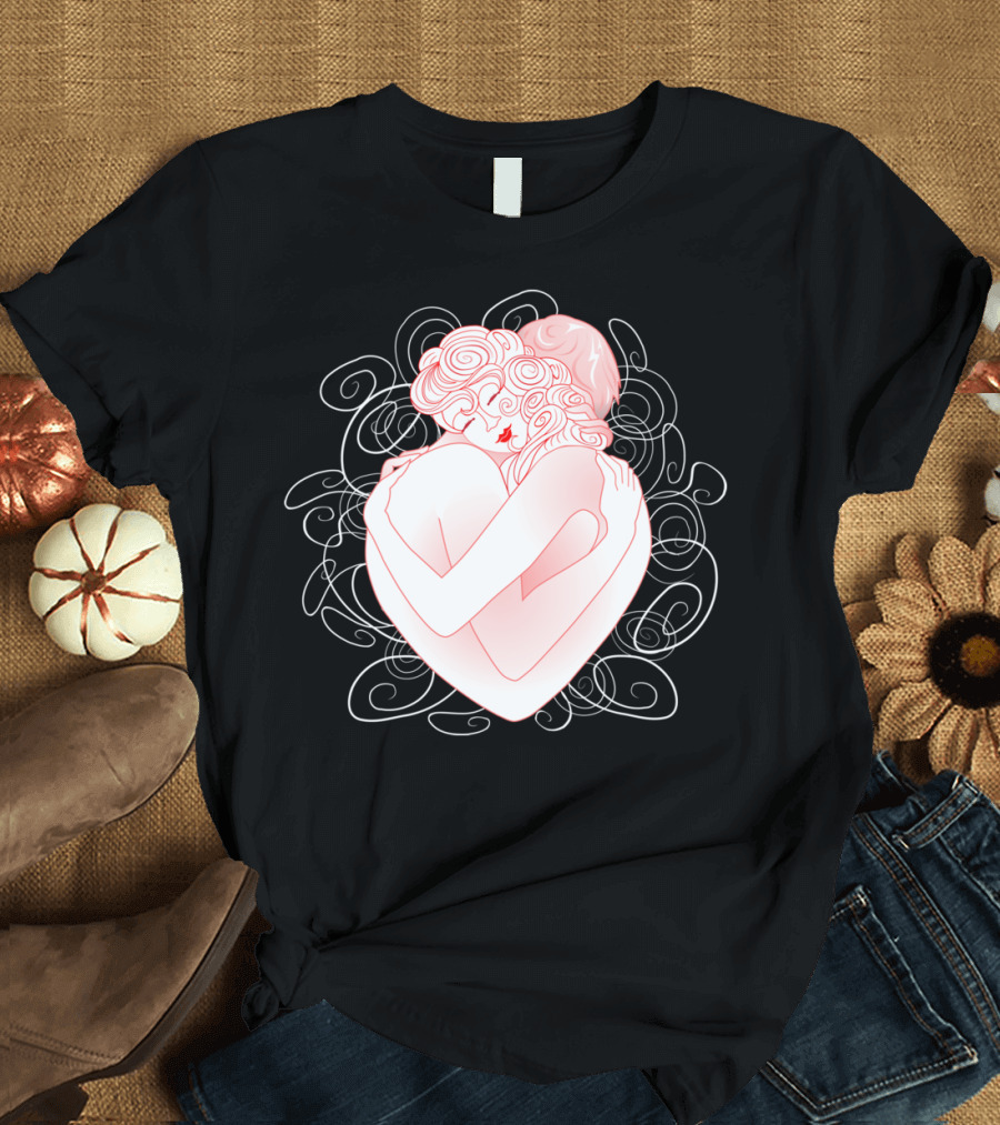 Love Hug Romantic Embrace Heart Swirl T-Shirt