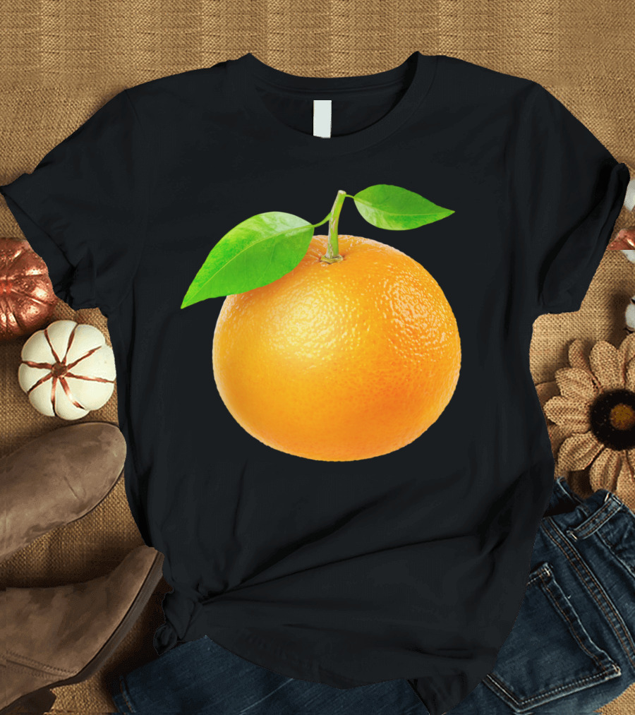Tangerine Fruit Fresh Citrus with Green Leaves T-Shirt