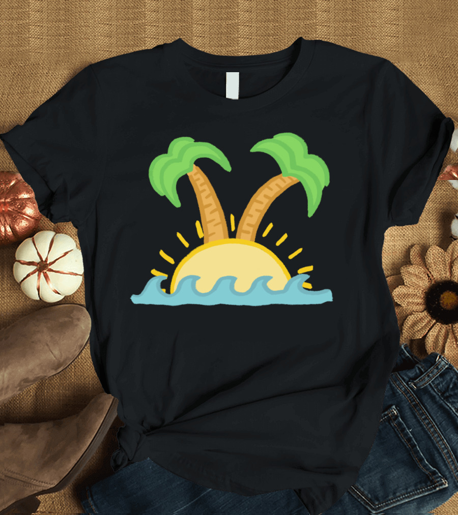Island In The Sun Palm Trees and Sunburst Ocean Waves T-Shirt